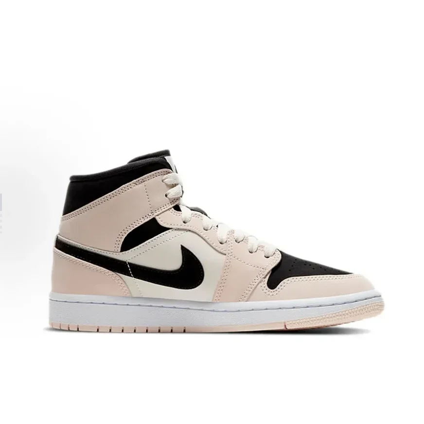 Jordan Air Jordan 1 Mid Se Athletic Nyaman Ratus Mid Top Retro Sepatu Papan Kasual Hitam Putih Krem