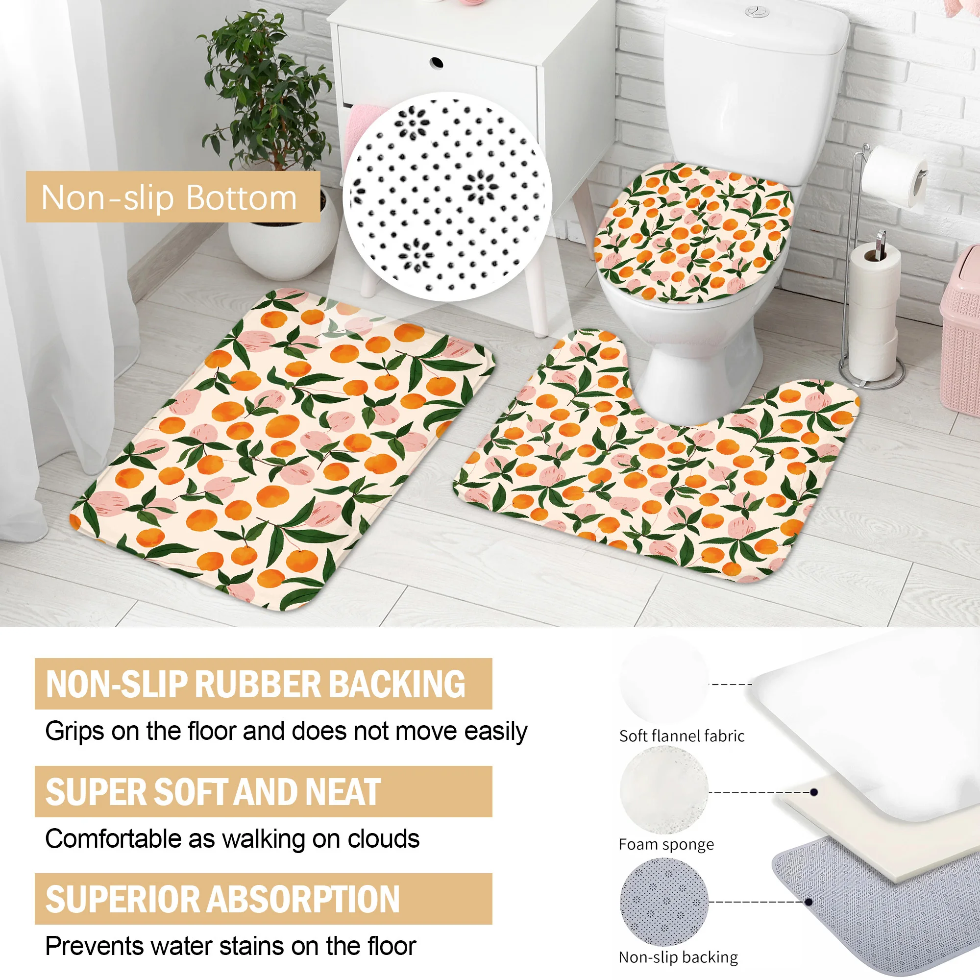 愛らしいピーチ柄のシャワーカーテン4枚セット、フルバスルーム - Home Bathroom With Two Toilets のレビューと価格