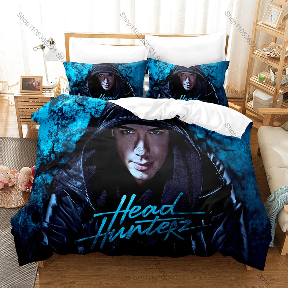 Cool Headhunterz Bedding Set Duvet Cover + 2 Pillowcases Dutch Hardstyle DJ Dragon Medieval Relief Festival Neon Bedroom Decor