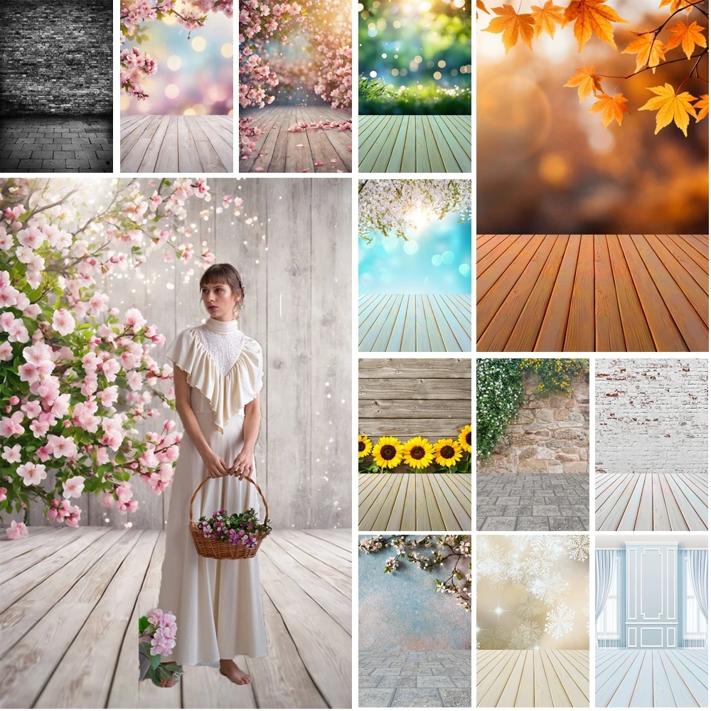 

MOON.QG Spring Floral Photo Background Textured Wooden Brick Autumn Leaf Backdrops Photography Baby Shower Shooting Photobooth