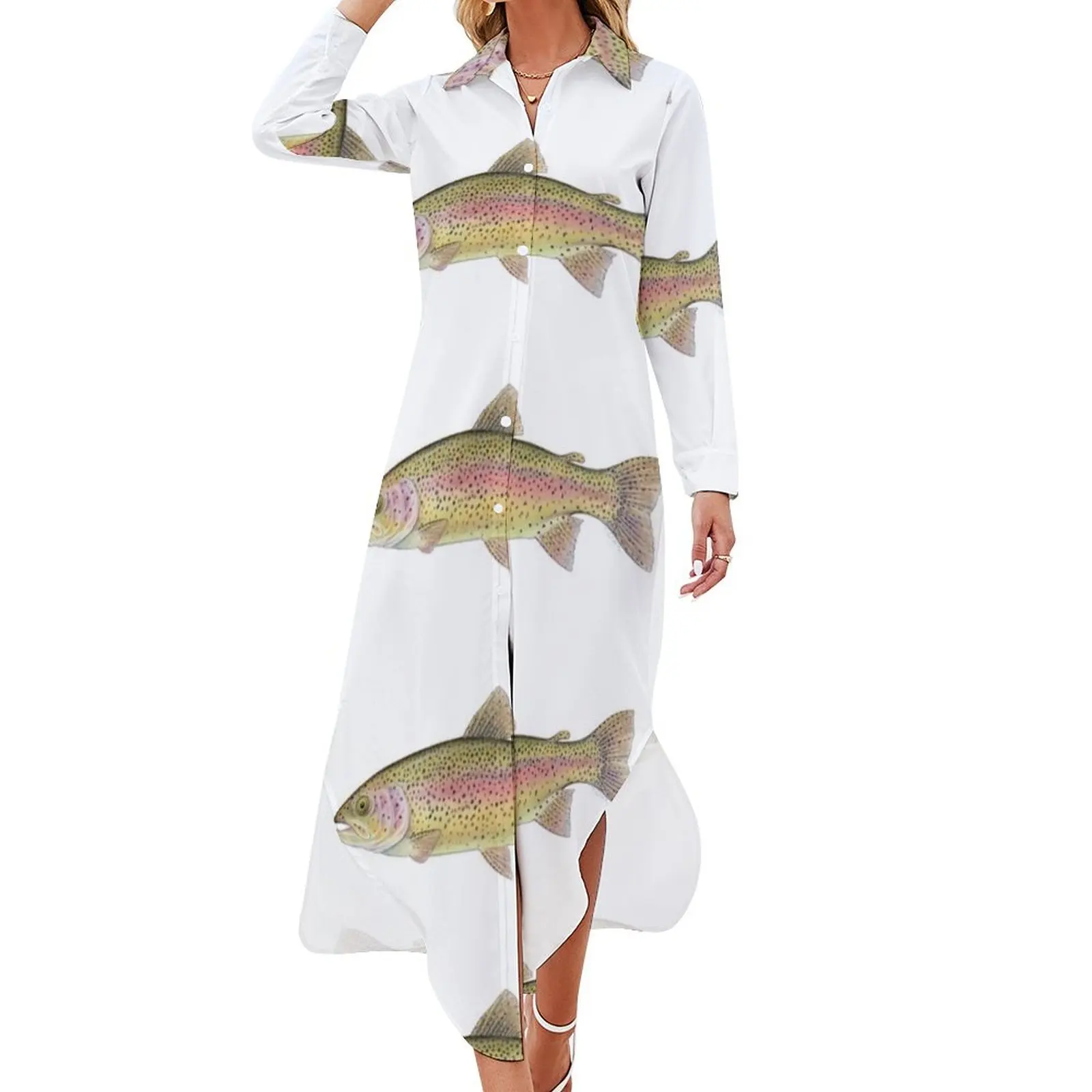 

Rainbow Trout (Oncorhynchus mykiss) Long Sleeved Shirt Dress elegant dresses for women Dresses Female dress women long dresses