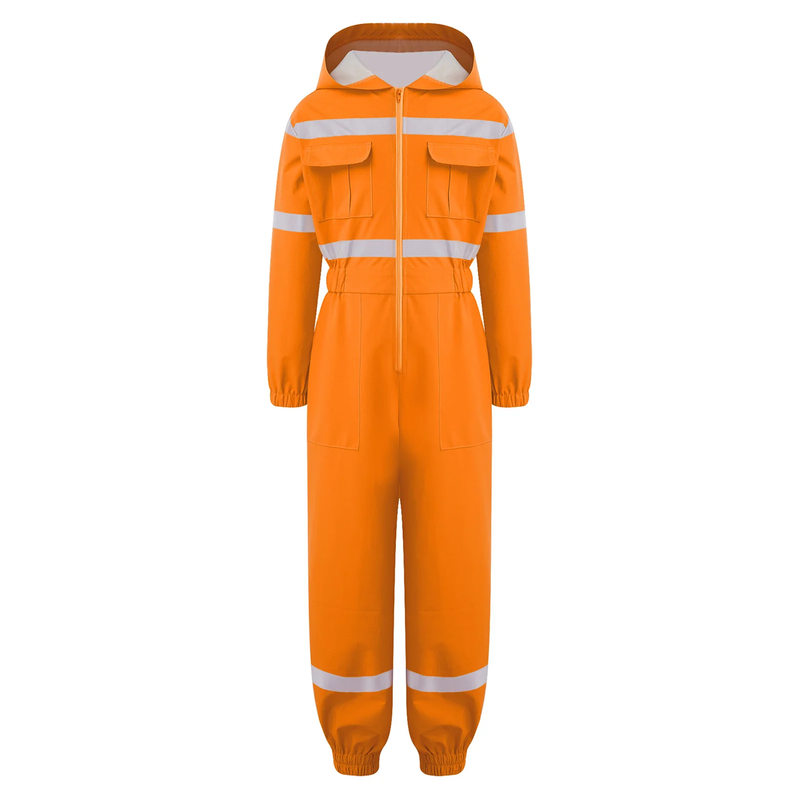 Kids Waterproof Rain Suit Coverall Hooded Long Sleeve Zip Up Elastic Band Jumpsuit Overalls with Pockets for Camping Fishing