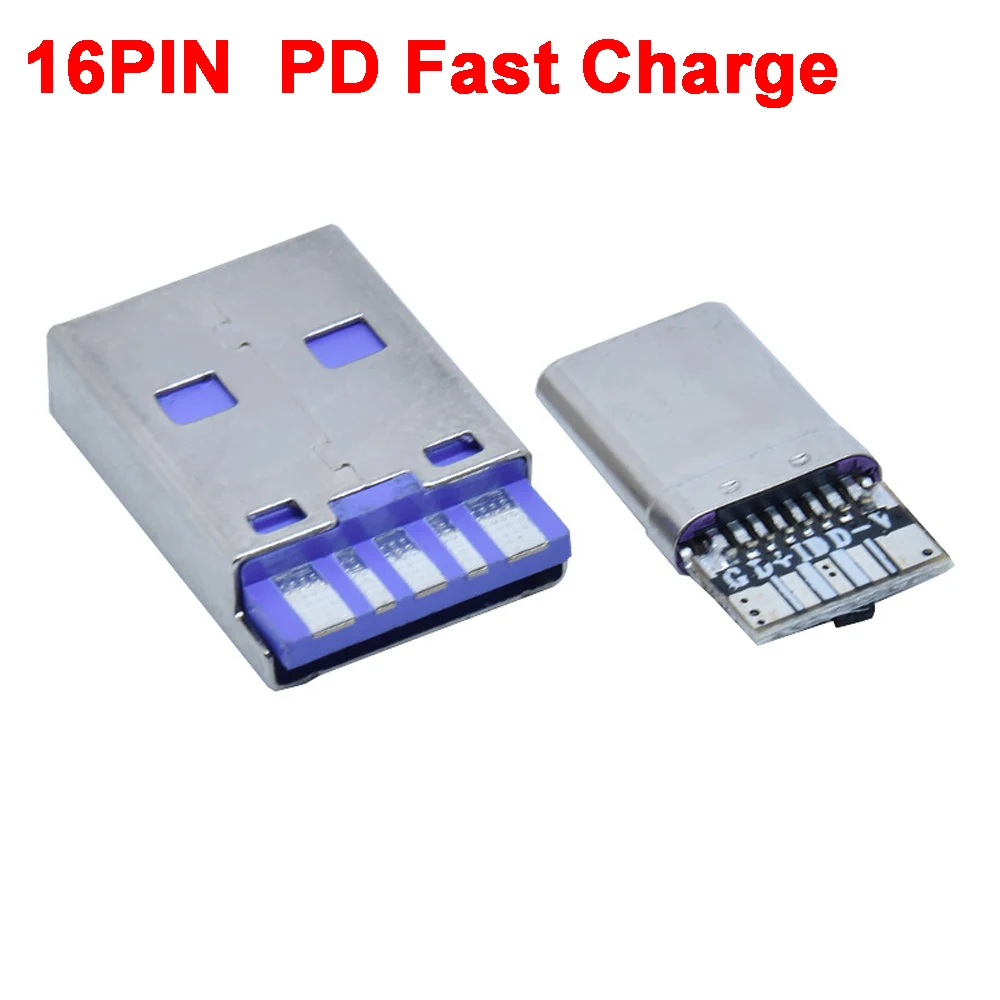 

20-40pcs/lot TYPE-C USB male with IC 5-core stretch matching male16pin welding Data line interface fast charging connector