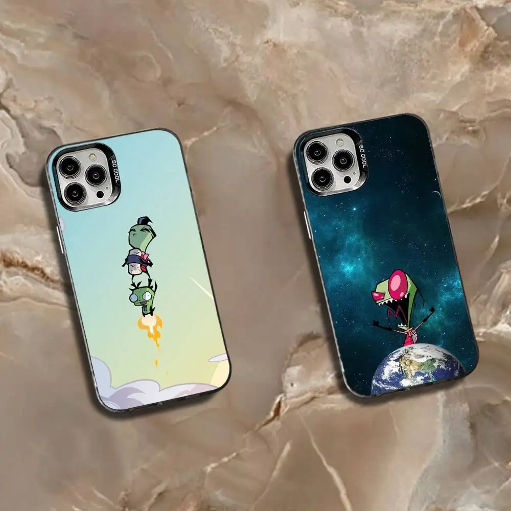 

C-Cartoon Invader Z-Zim Phone Case For iPhone 16,15,14,13,12,11,Mini,Pro,SE,MAX White Matte Shockproof Cover