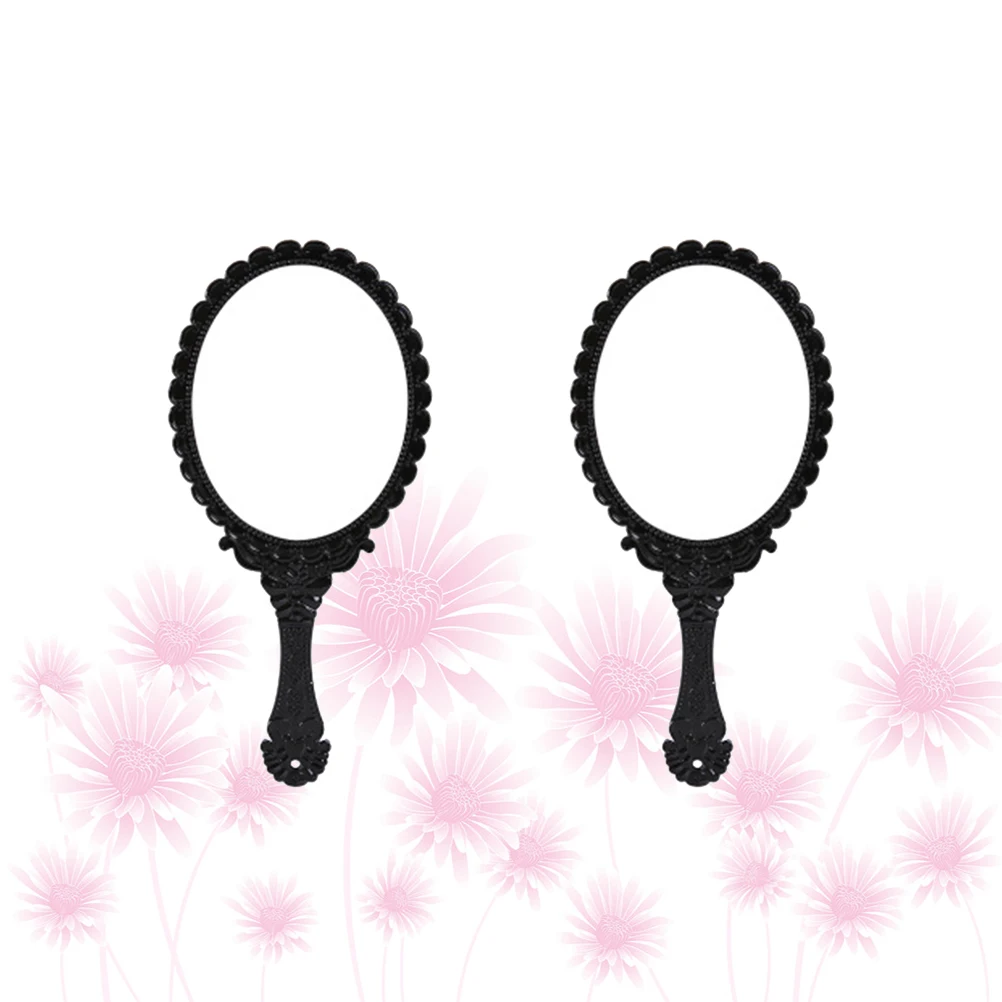 

2Pcs Handheld Makeup Mirror Vintage Embossed Pattern Portable Lightweight Mirror for Travel
