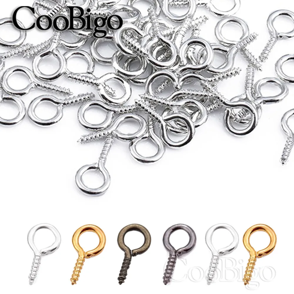 200pcs Tiny Screw Eye Pins Sheep Eyes Nails DIY Keychain Necklace Bracelet Ear Ring Jewelry Craft Accessories 4 Colors 4x8mm