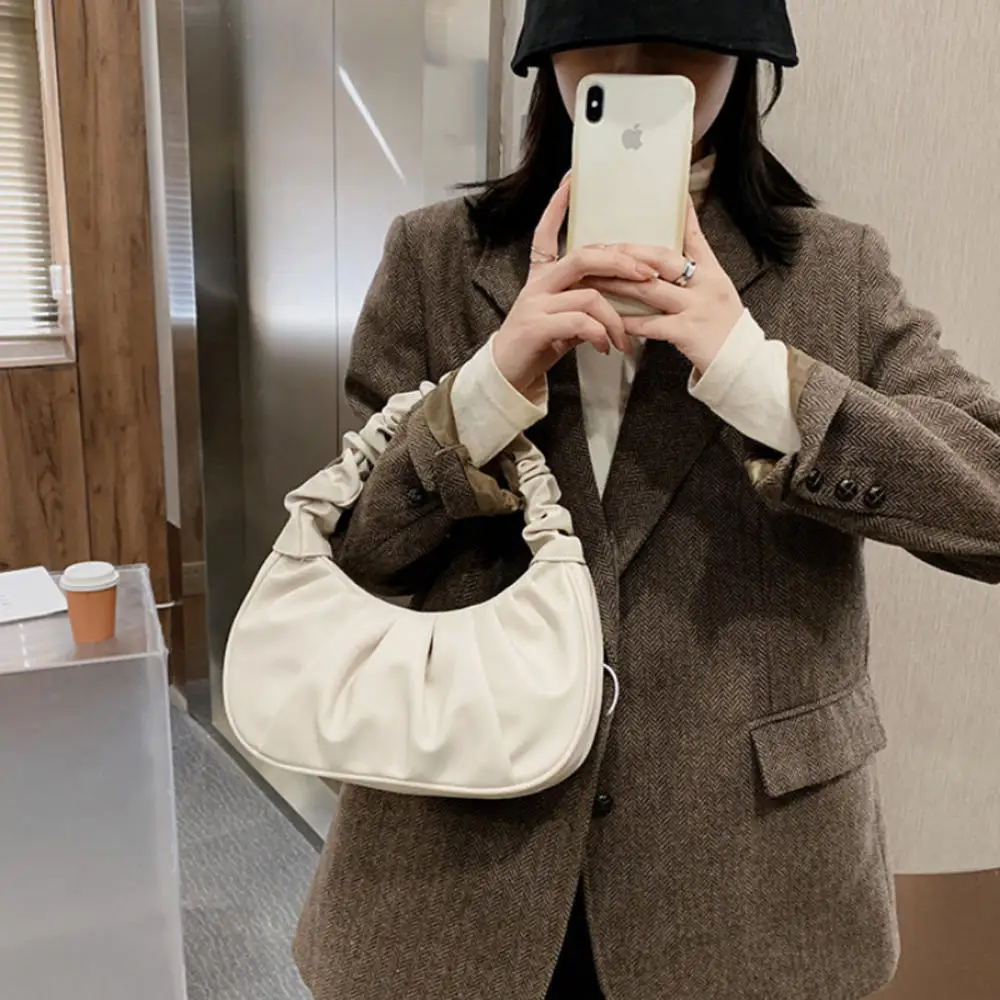 2024 Fashion Pleated Handlebags For Women Pu Cloud Bags Leisure Armpit Bag Shopping Shoulder Bags Dumpling Handbag Female