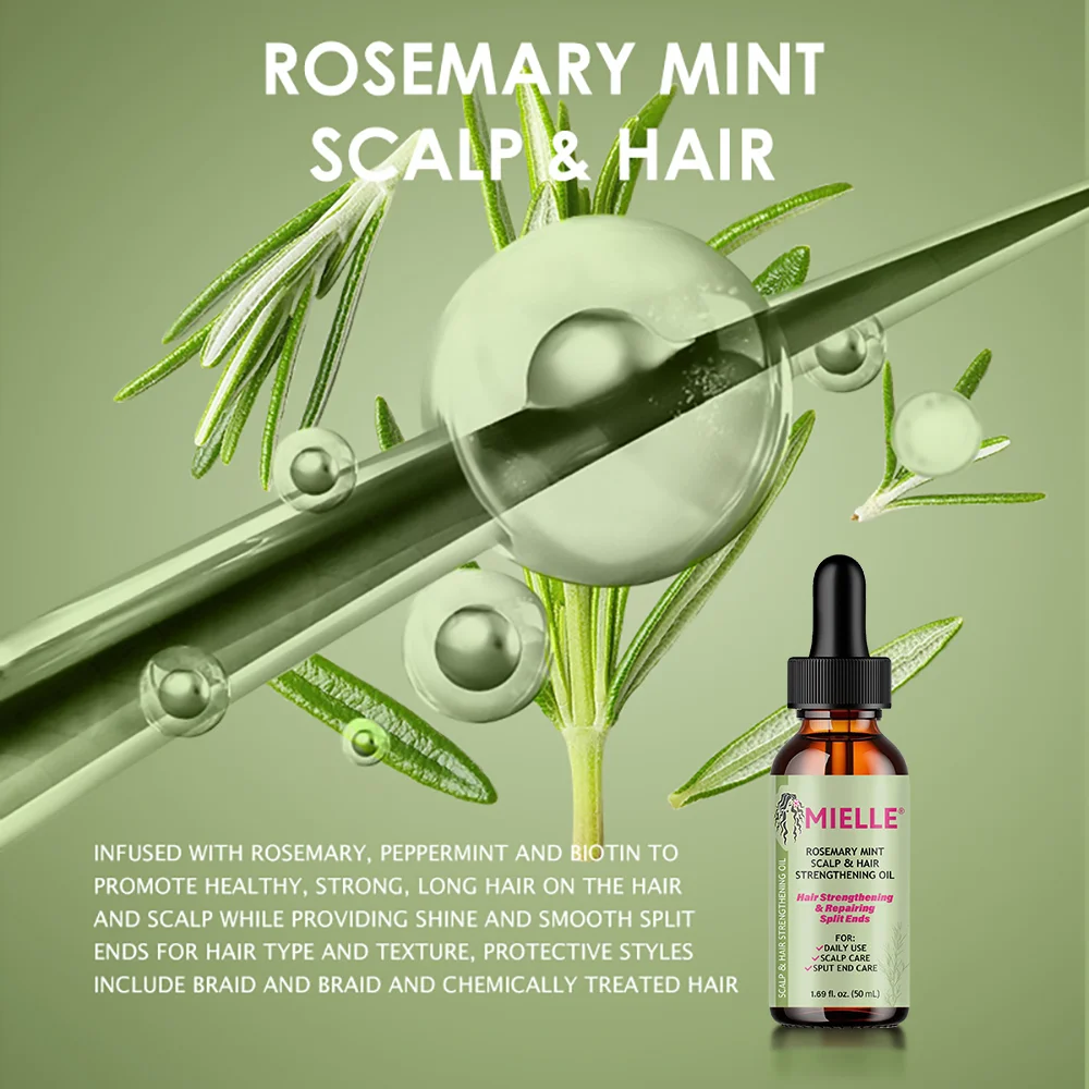 Huile essentielle de croissance des cheveux, huile de renforcement capillaire au romarin et à la menthe, traitement nourrissant pour les pointes fourchues et les cheveux secs Mielle Organics