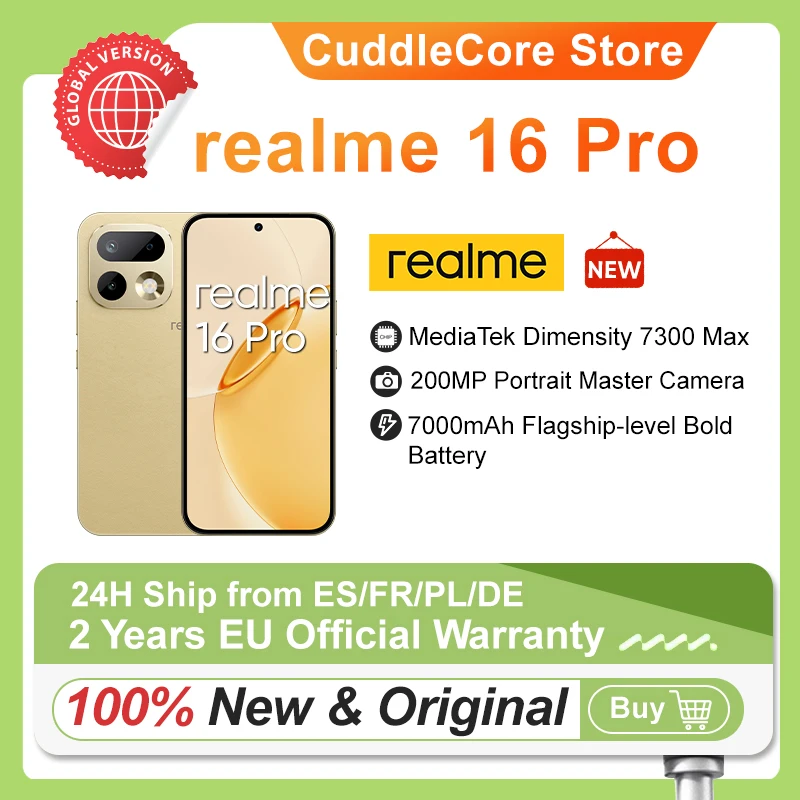 2026 Smartphone realme 16 Pro 5G Europäische Version, MediaTek Dimensity 7300 Max, AMOLED-Bildschirm '144Hz, neu, Kamera 200MP, Akku mAh