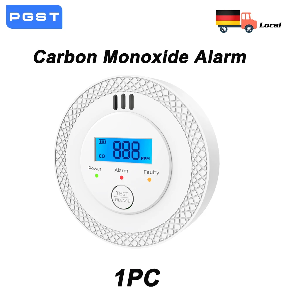 PGST Kohlenmonoxid-Melder CO-Gasleck-Alarm mit Display Batteriebetrieben Einfache Installation für Zuhause Küche Schlafzimmer