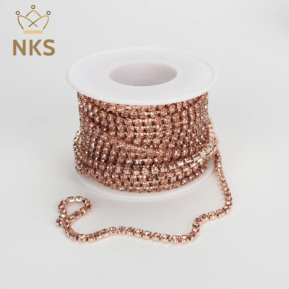 NKS SS6-SS12 Colorful 10Yards/Roll Trim Cup Chain Glass Rhinestone Chain Sew-On Rhinestones For Garment DIY Accessories