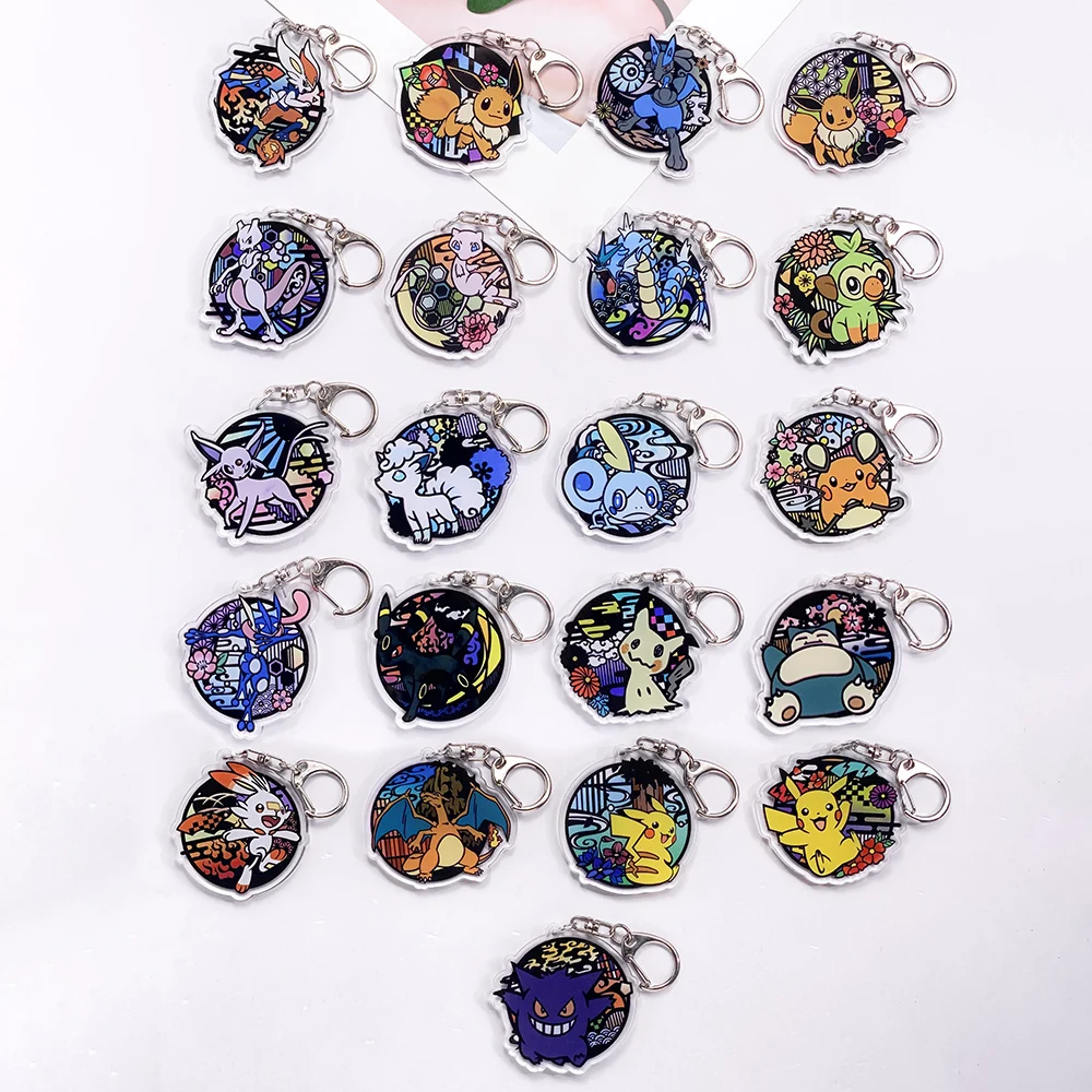 Image of 1/21 Stück Pokémon Pikachu Charmander Gengar Acryl-Schlüsselanhänger, niedlicher Taschenanhänger, Rucksackanhänger, Schlüsselring, Geschenke für Freunde