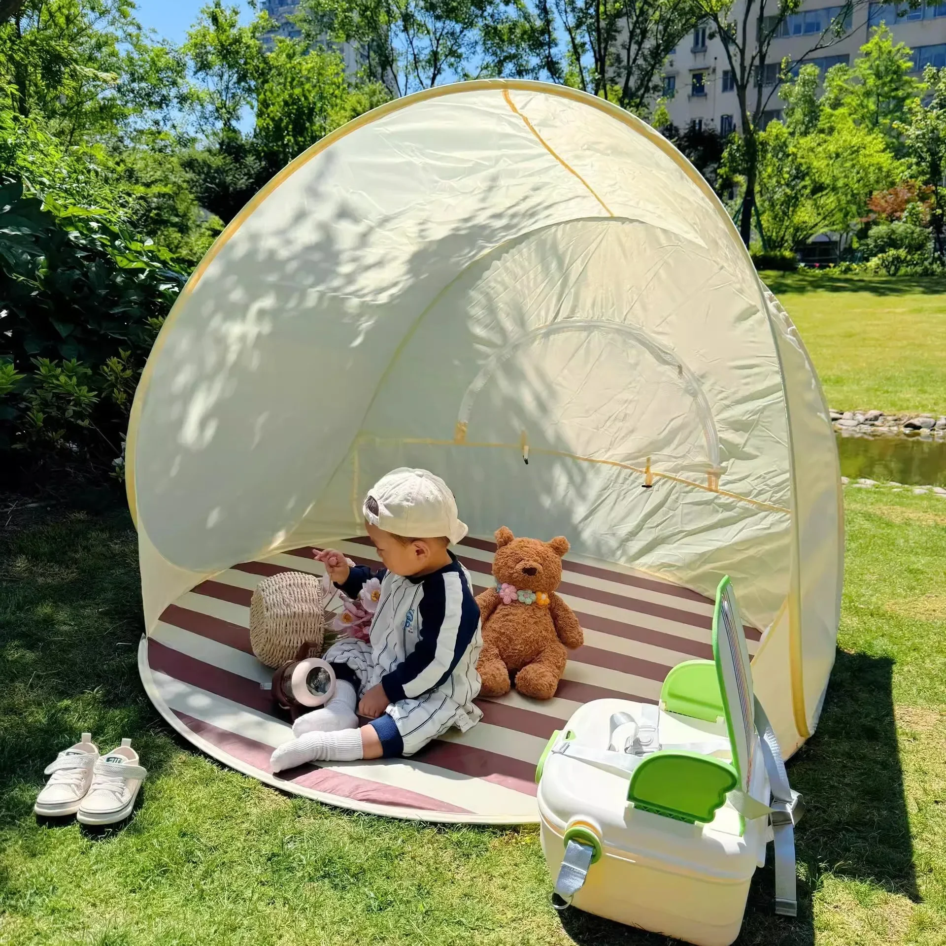 Reutilizável ao ar livre portátil acampamento um clique aberto 3-4 pessoas tenda grande espaço guarda-sol praia sol abrigo tenda jardim praia tenda