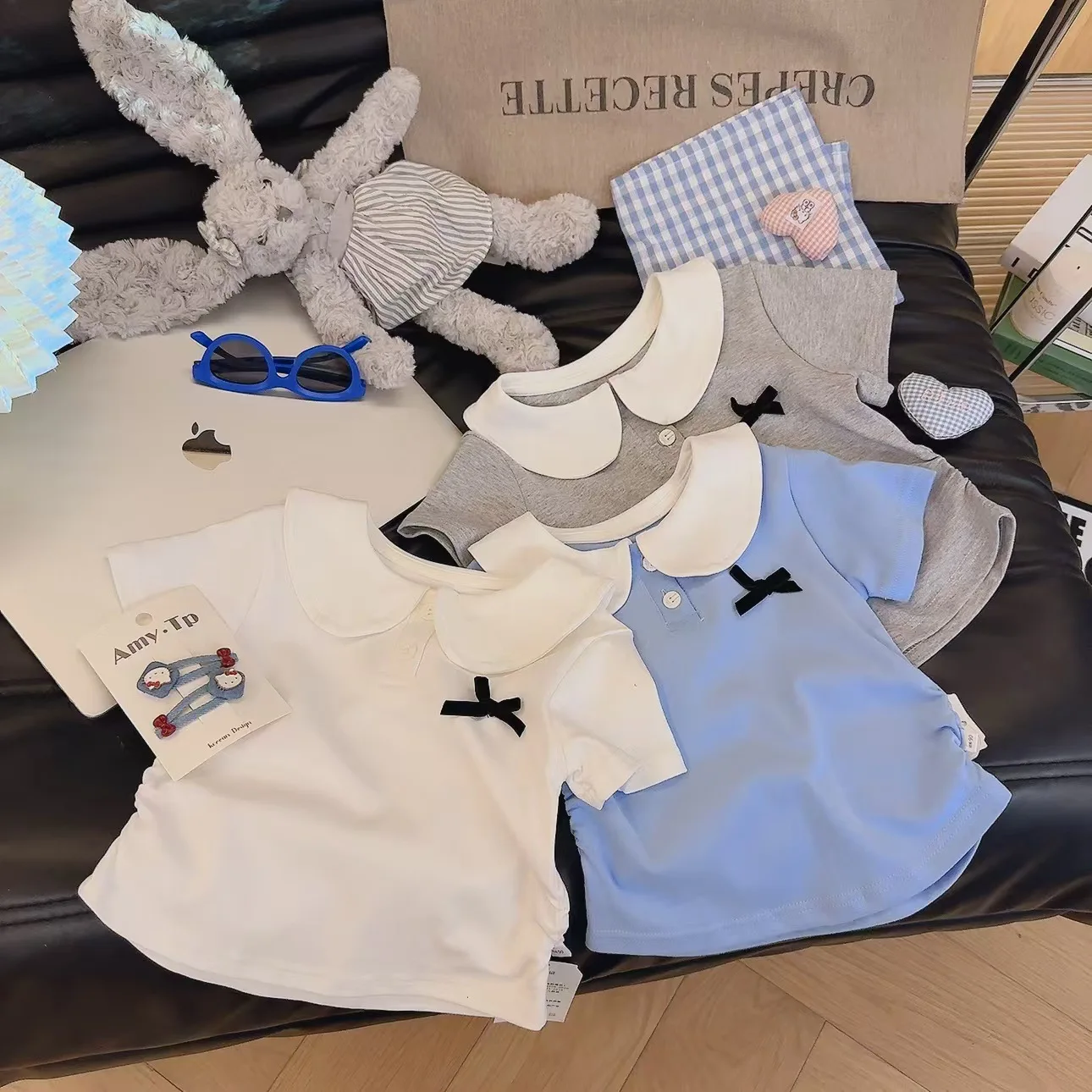 

New Children Girls Summer Short Sleeve Tops Thin Peter Pan Collar Kids Babys Girls T-shirts Loose Korean Sweet Toddler Girl Tees