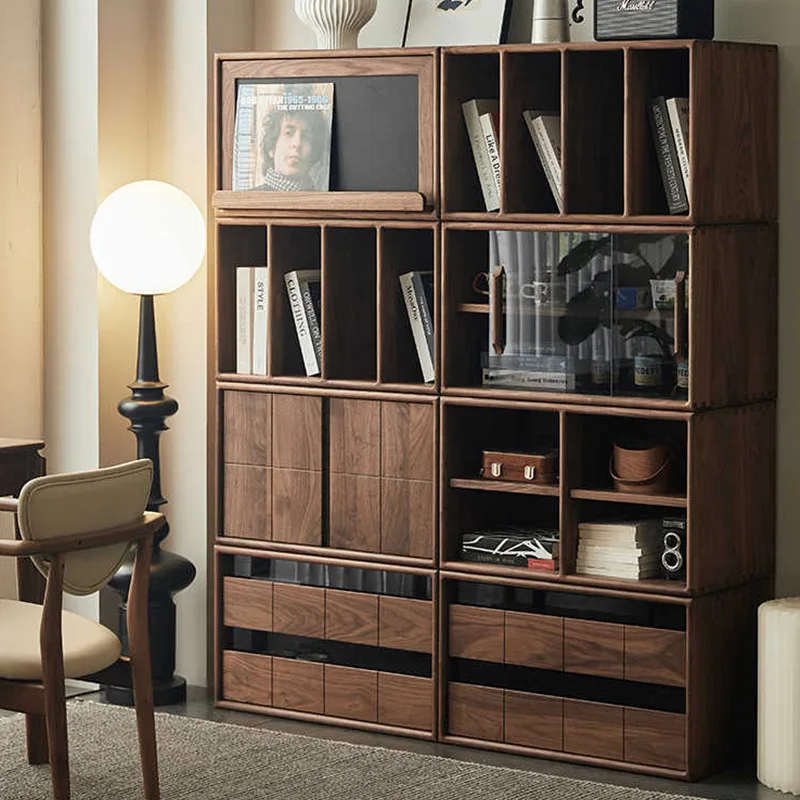 Solid wood TV cabinet black walnut color living room free combination cabinet display cabinet furniture