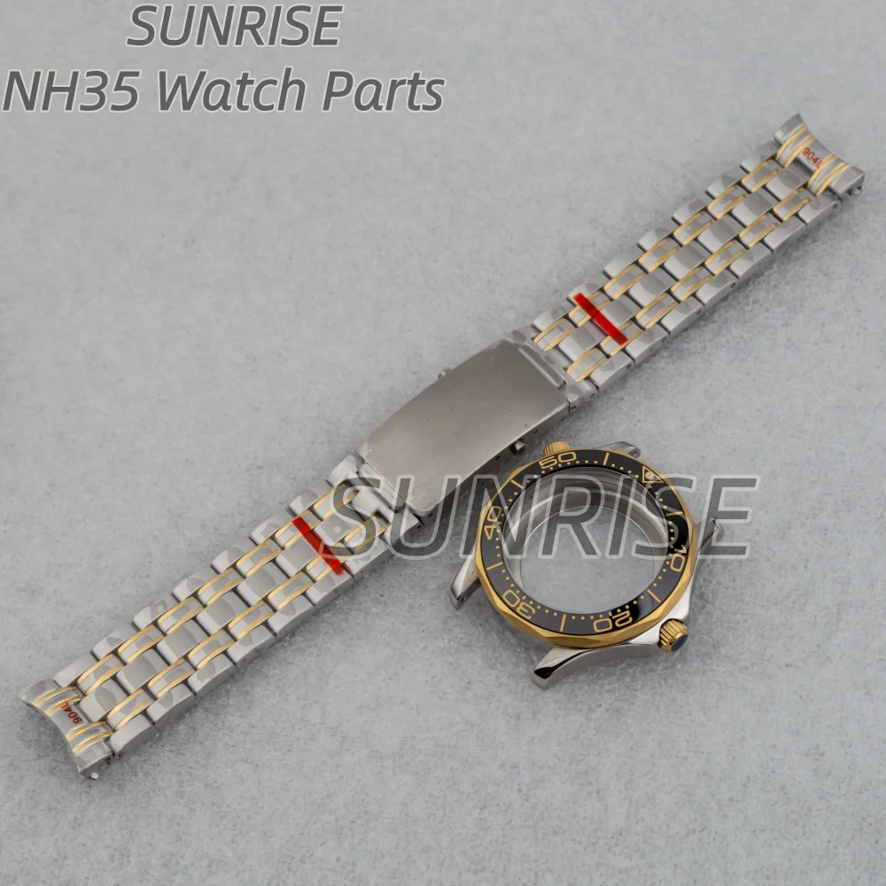 

41mm Gold NH35 Watch Case Bracelet Waterproof For Seamaster 300 Seiko nh35 nh36 Movement 31mm Dial Stainless Steel Watch Parts