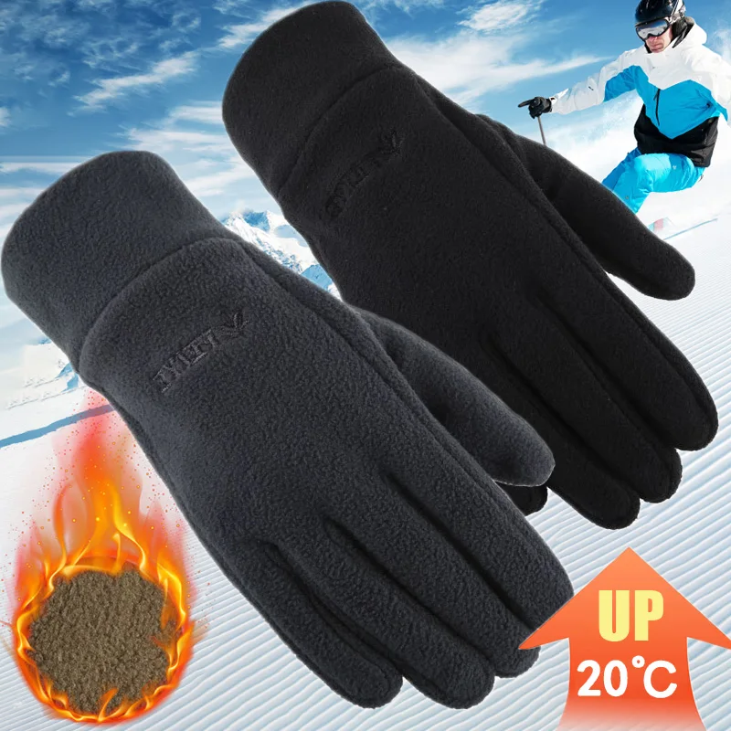 Winter Polar Fleece Thermal Gloves Men\'s Women Outdoor Thicken Warm Cold Gloves Windproof Cycling Skiing Glove Black Mittens