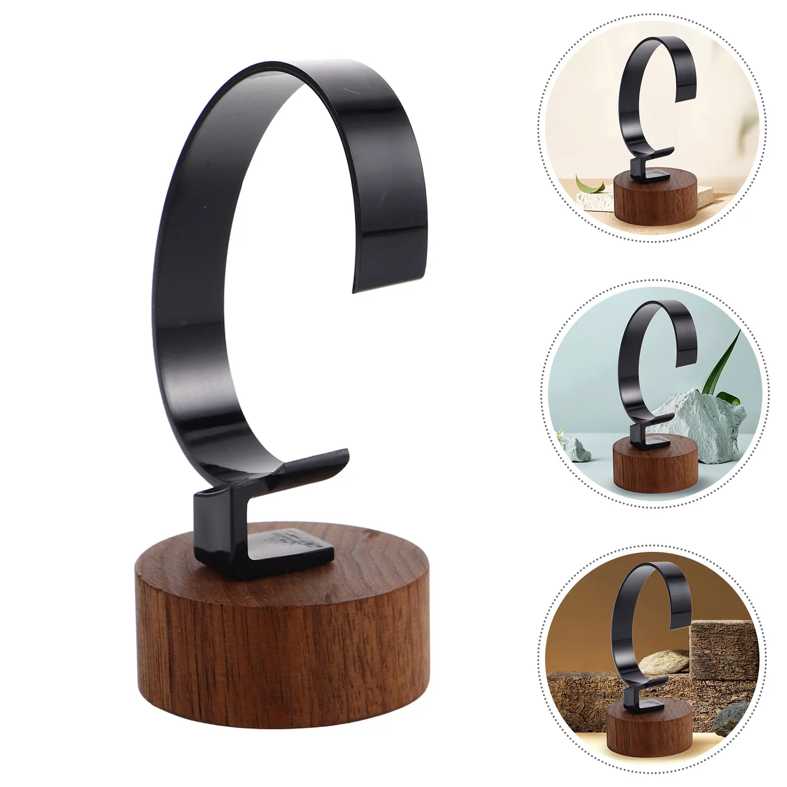 

Modern Black Acrylic Display Stand Black Walnut Base Watch Storage Organizer For Home Store Wood Bracelet Holder Display