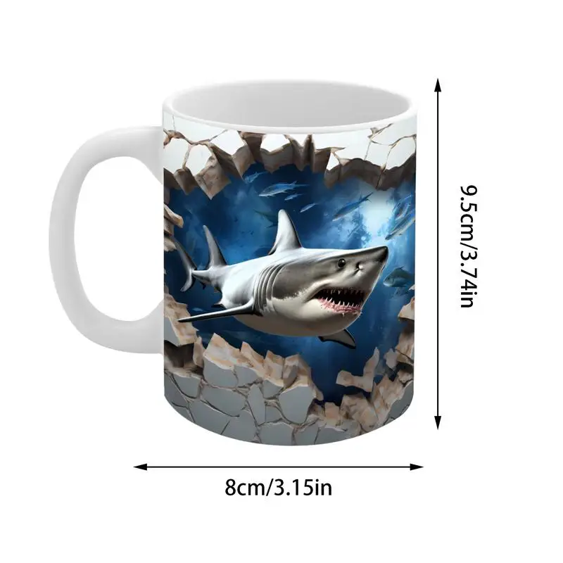 3D Shark Mug With Handle Dishwasher Microwave Safe Novelty Coffee Cup Multi-Purpose Library Shelf Book Lovers Milk Cup gift