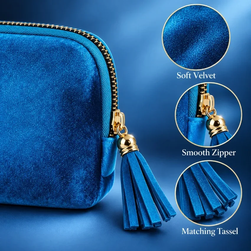 6-lagige Schmuckaufbewahrungstasche, weiche, exquisite Schmuckbeutel mit Quastenanhänger, Reißverschluss, tragbare Reise-Schmucktasche, Clutch-Tasche – Detail 2