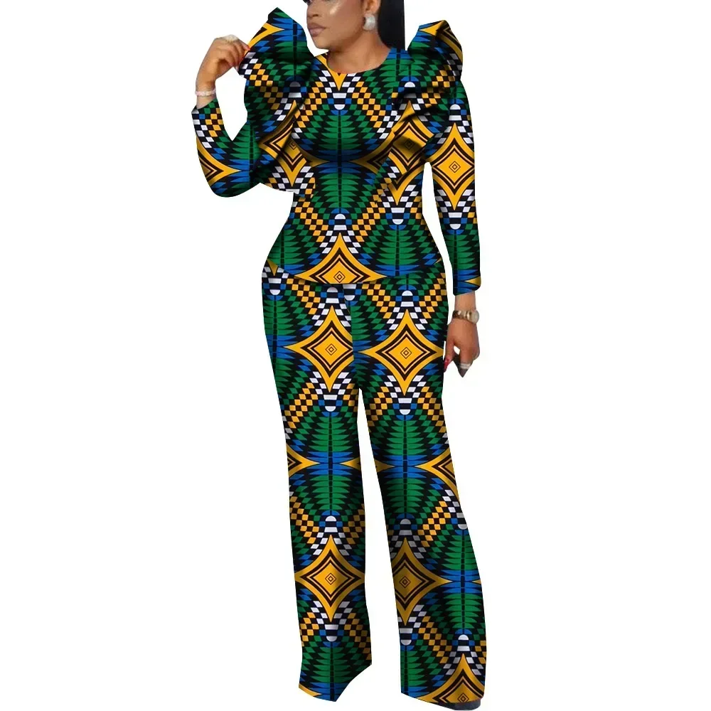 Conjuntos de camisa e calças com estampa africana para mulheres dashiki tradicional africano 2 peças conjuntos de calças femininas roupas wy9888