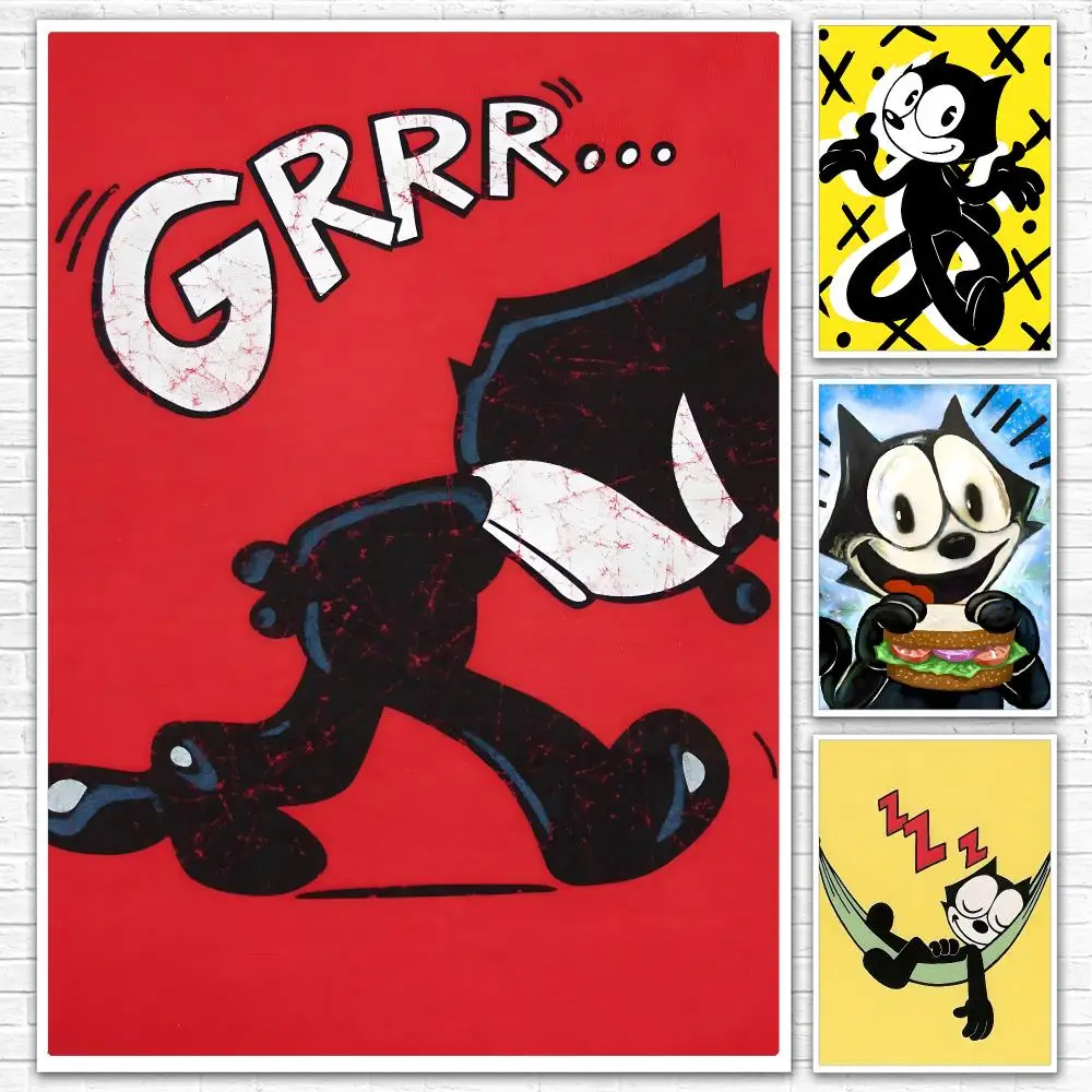 Cartoon F-Felix The Cat Painting Calligraphy Canvas Mural For Interior Walls Crease-Free Beautiful For Living Room Bedroom