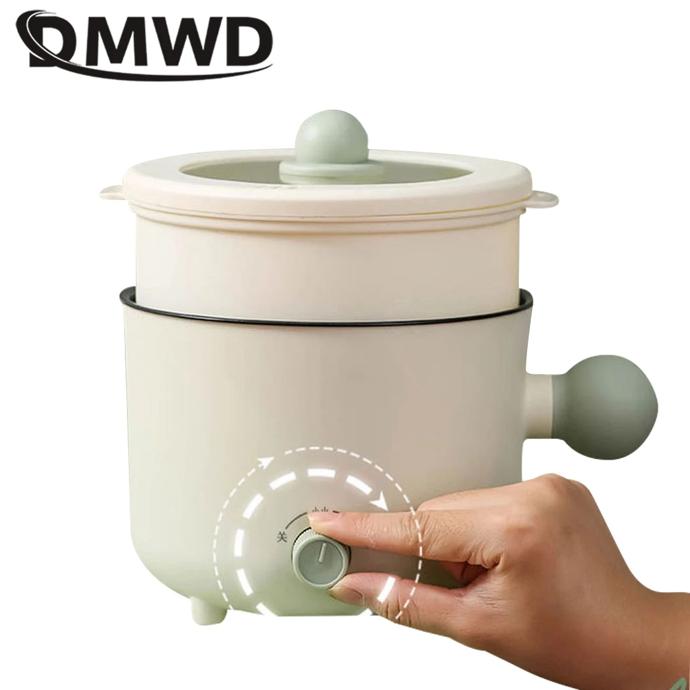 DMWD Household Electric Cooker Mini Skillet Food Steamer Hot Pot Porridge Soup Cooking Pot Breakfast Maker Ceramic Glaze Liner