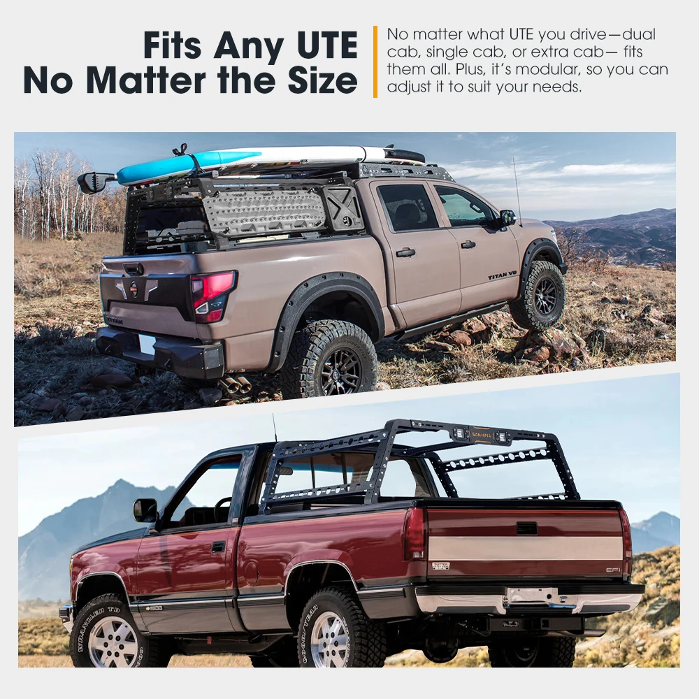SAN HIMA Universal UTE Roof Rack 500KG Capacity Adjustable Multi Functional Cage Truck Bed Rack Ladder For 4x4 Overlanding