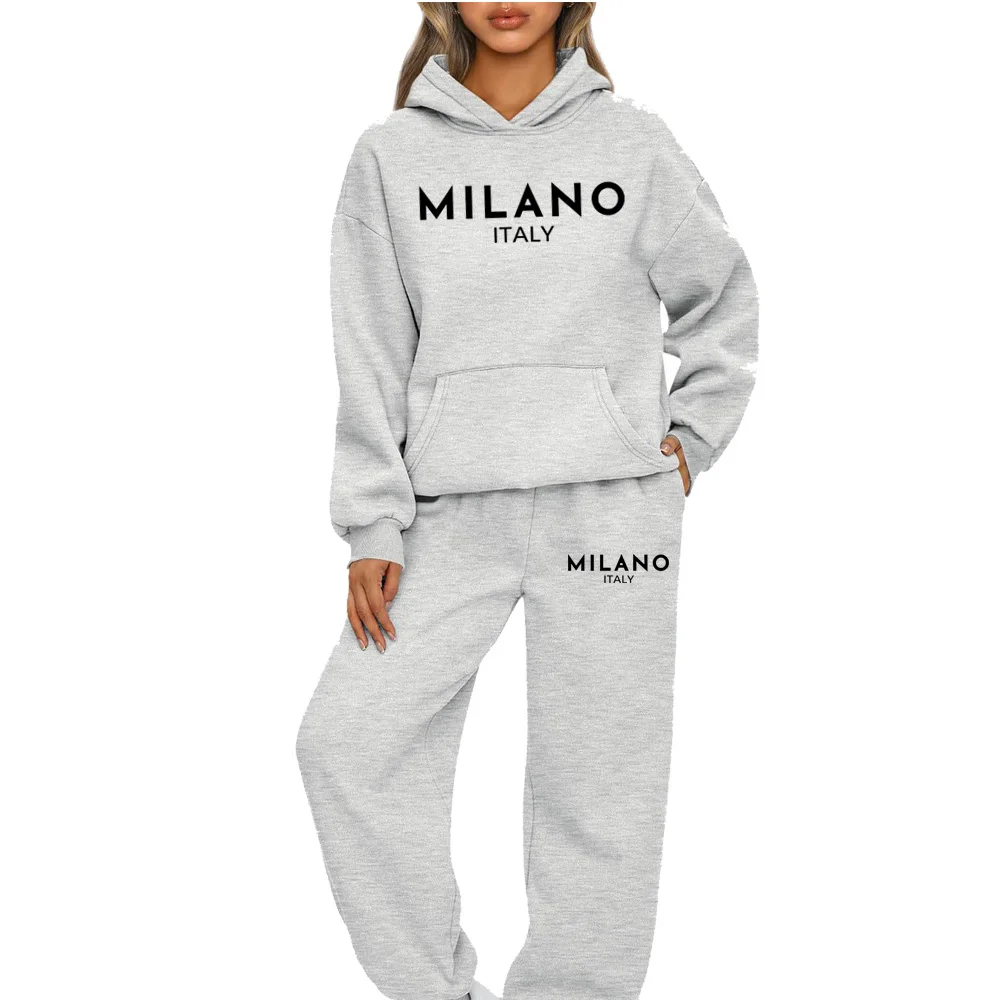 MILANO letter Printed Women Hoodie set Street Hip Hop Clothing Casual Female 2pcs Clothing Plush sweatshirt Perfect for Outdoor