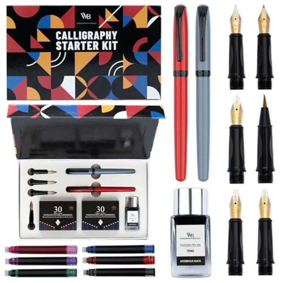 

Wordsworth and Black Calligraphy Pen Set - Grey - Includes 2 Calligraphy Pens 18 ML Ink Bottle 60 Ink Cartridges A Refill Conve