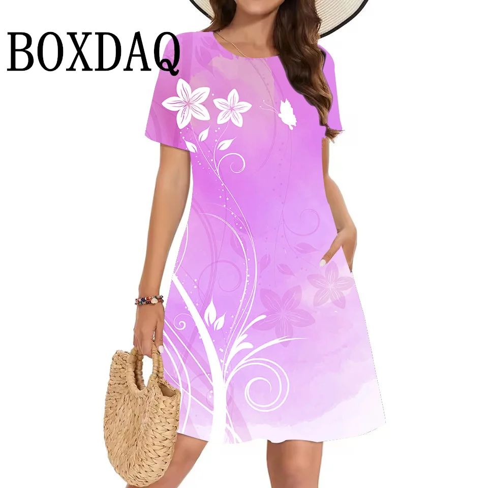 2025 Summer Dress For Women Floral Print Short Mini Dress Fashion Casual Pockets Short Sleeve Women Loose Beach Dresses Vestidos