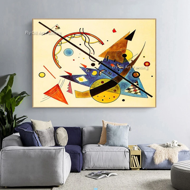 New Graffiti Sky Blue Cartoon Abstract Wassily Kandinsky Oil Painting Frameless 100% Handmade Canvas Colorful Hologram Artist