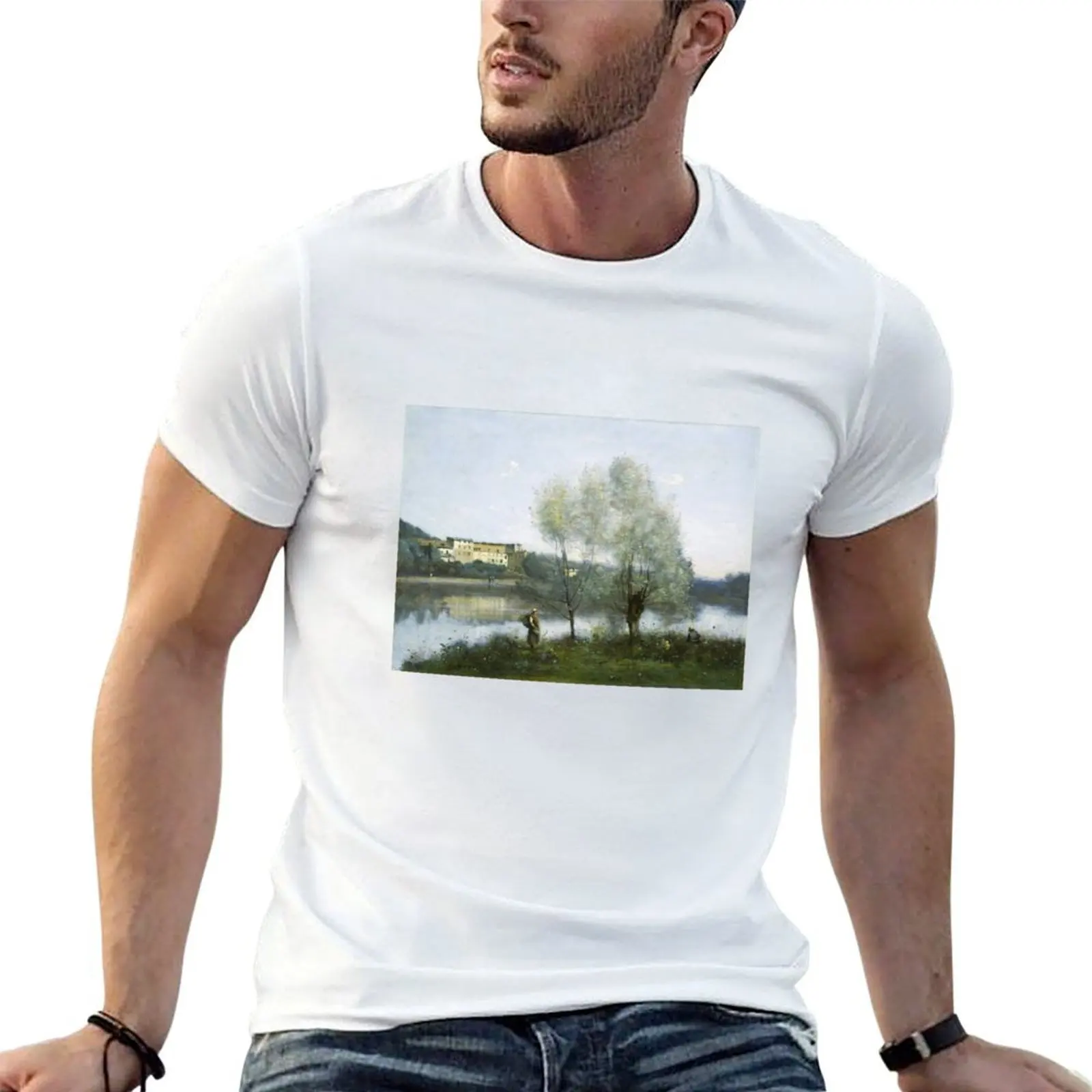Camiseta Ville-d'Avray by Corot, camiseta masculina de anime, camiseta de algodão 100% para homem, camiseta gráfica engraçada