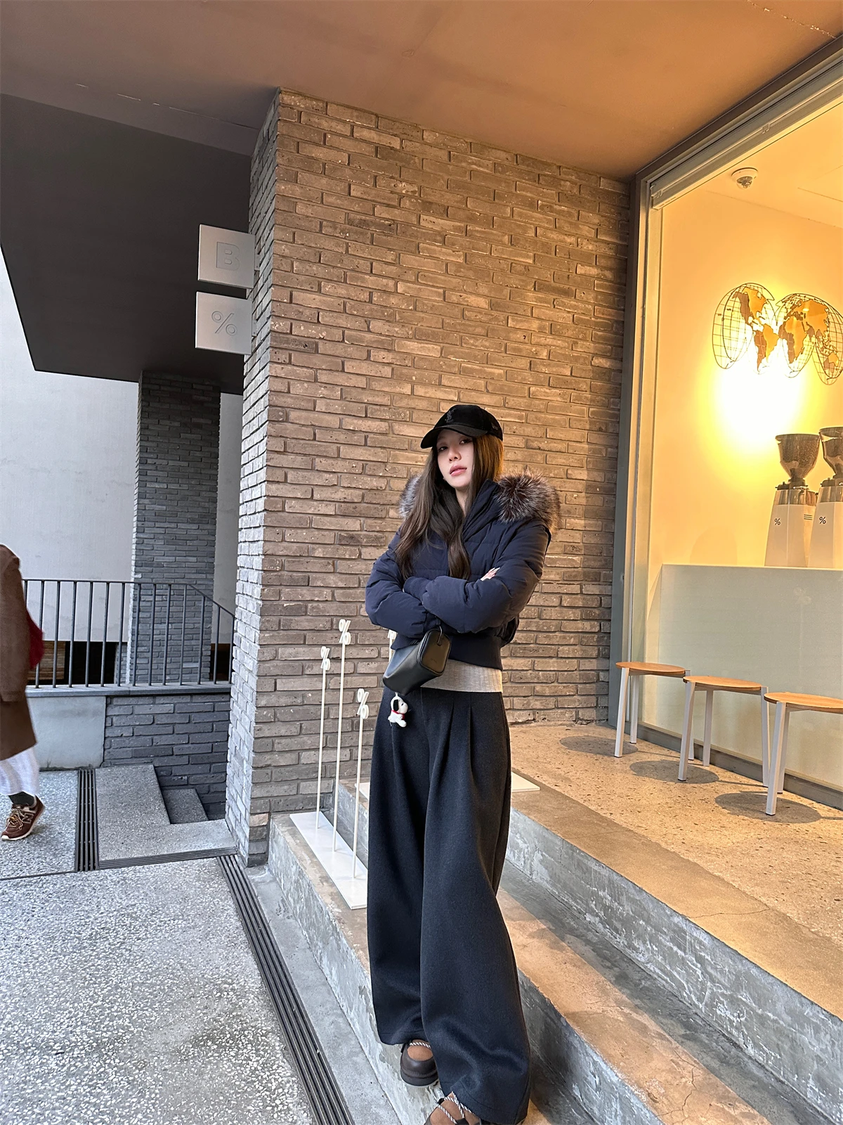 

High Waist Wide Leg Woolen Suit Pants Long Trousers Women's Autumn Winter Small Size Loose Pants Commute Sle Polyester Fiber