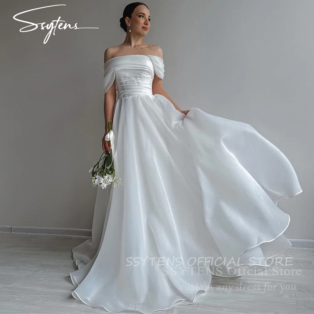 

SSYTENS Elegant Wedding Dresses For Women Lace Up Back Off-Shoulder Bridal Gowns Simple Bride Dress Organza Vestidos De Noiva