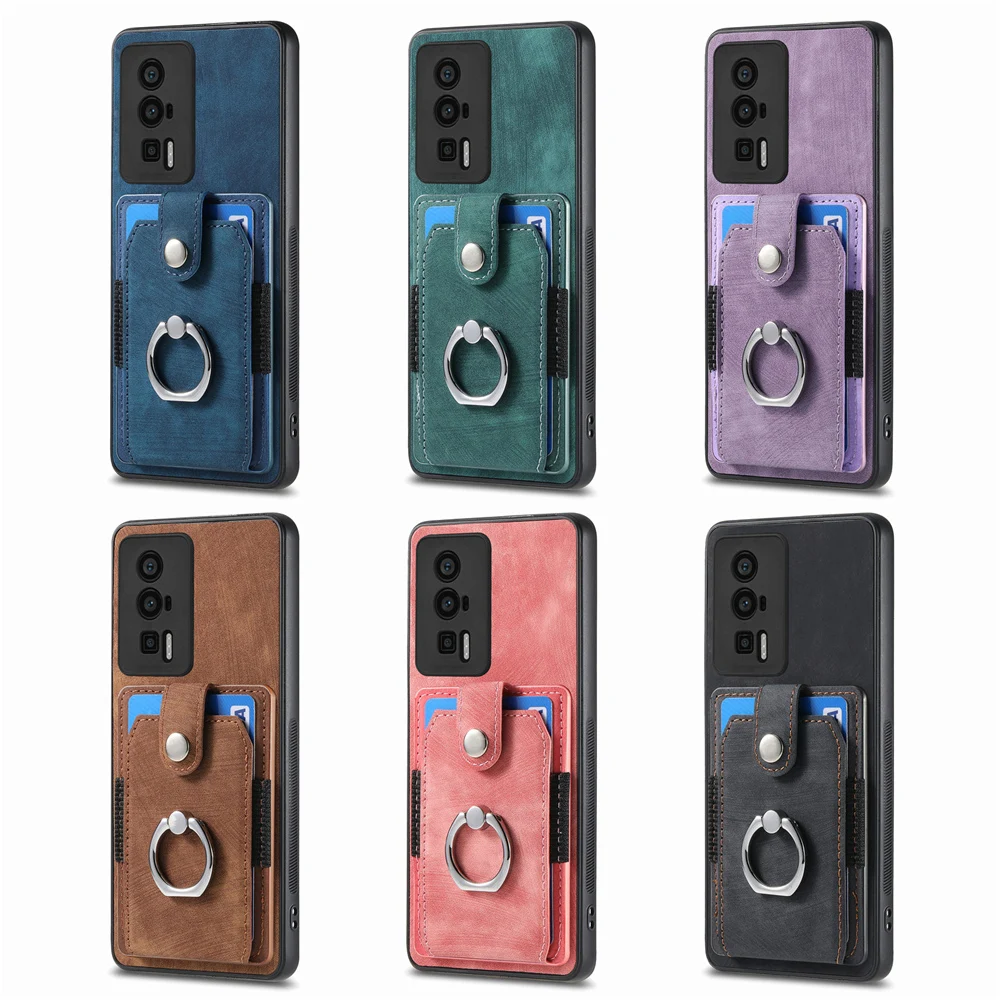 Case Cover With Ring Bracket And Multiple Credit Card Slot Function For Xiaomi POCO F5 M6 Pro M5 M5S C65 X6 X5 X4 X3 NFC F4 F3