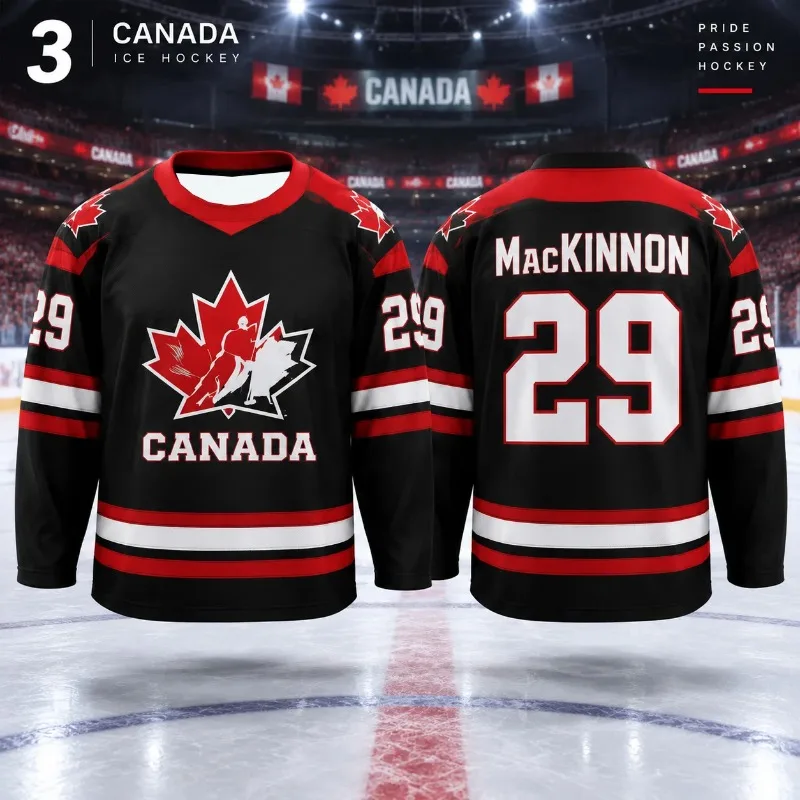 Canada Maple Leaf Inspired 3D Print Ice Hockey Jersey Couple Matching Long Sleeve Sports Fan Top Men Women Fan Game Party Tee