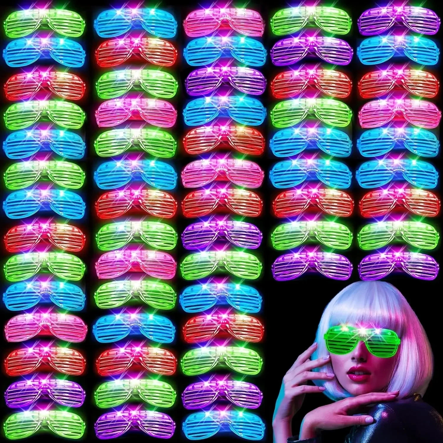 10-50Pcs Light Up LED Glasses Bulk 6 Colors Glow Glasses Glow in The Dark Party Supplies Neon Party Favors for Kids Adults