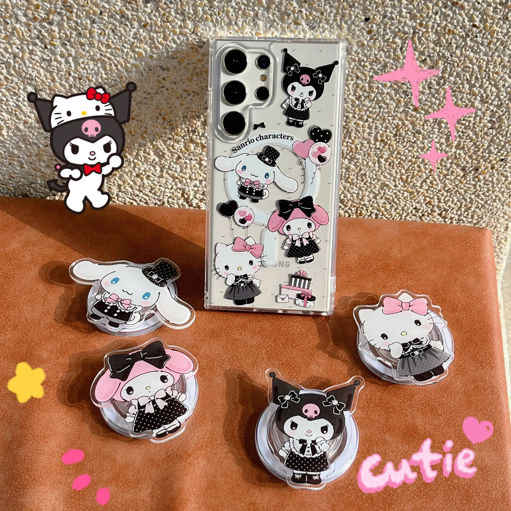 

Cute Sanrios Hello Kitty Kuromi with stand For Magsafe Magnetic Phone Cases For Samsung S22Ultra S21Plus S23 S24Ultra Back Cover