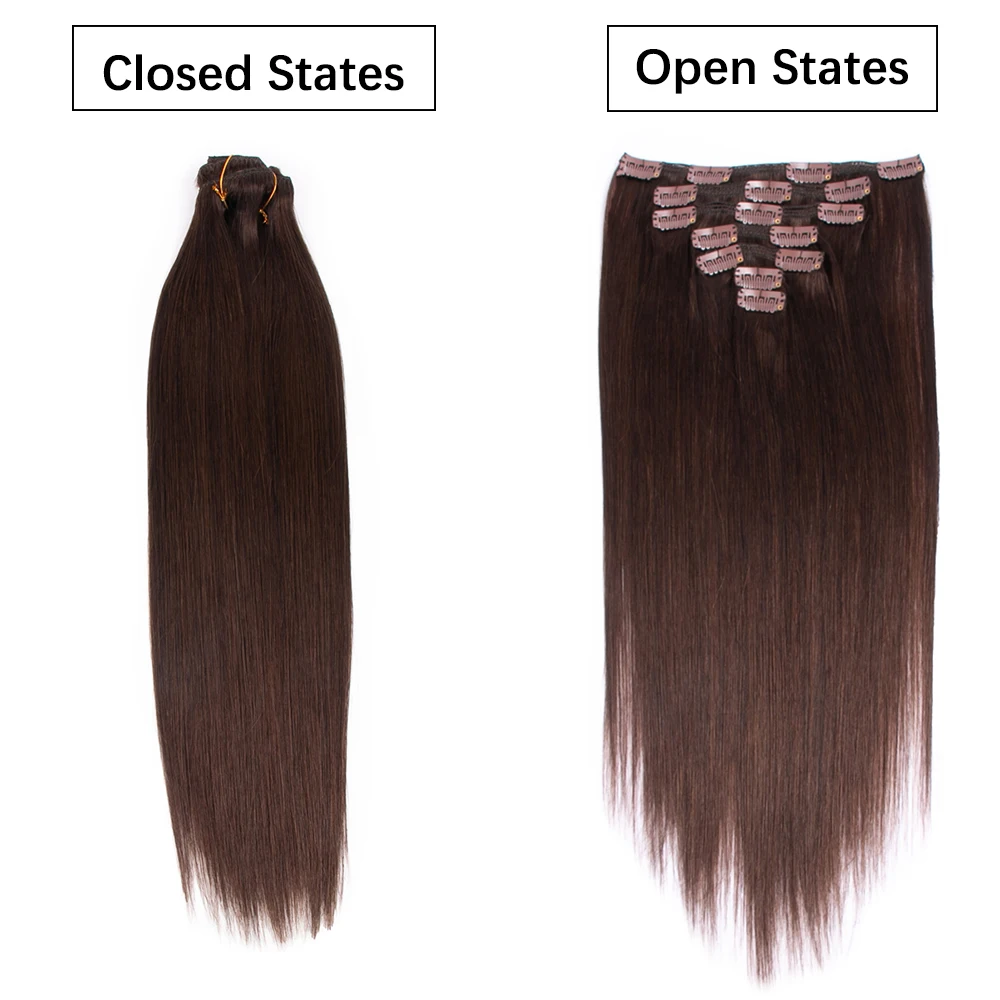 # 2개 인간 모발 클립 인 익스텐션 100% 리얼 헤어 익스텐션 심리스 클립 인 프리미엄 레미 12개월 이상 수명 12-22인치 초콜릿 브라운