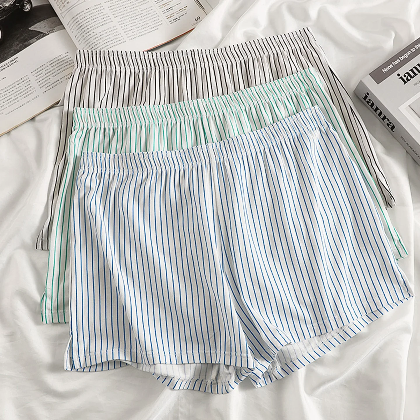 Men's Causla Shorts Striped Cotton Breathable Comfortable Loose Homewear Teenager Fashion Sports Trunk Nightwear Sleeping Pajama