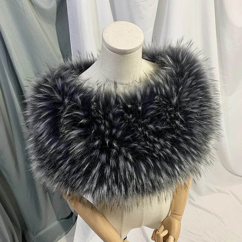 Luxury Fur Wraps for Women Winter Scarf Long Racoon Fur Shawl Tippets for Party Dress Poncho for Bride Stage Performance