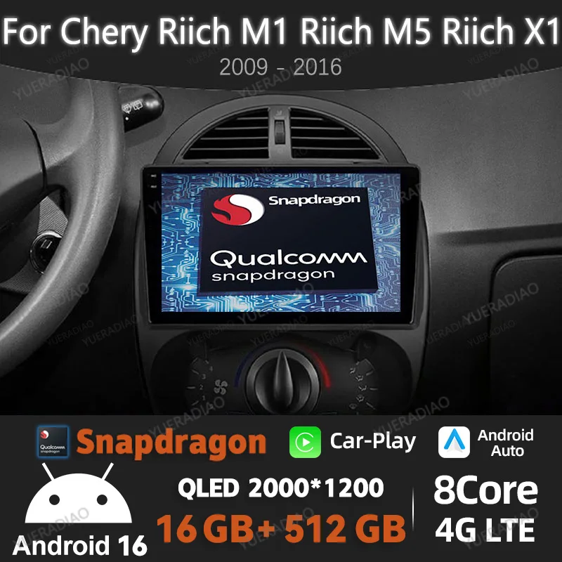 

Android 16 Car Radio For Chery Riich M1 Riich M5 Riich X1 Xcross IndiS S18 Beat DR 2009 - 2016 Head Unit 2DIN QLED Qualcomm BT