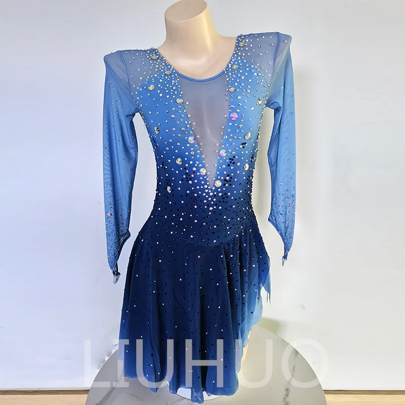 

Professional Customized Figure Skating Performance Dress Competition Grading Skating Skirt Blue Gradient