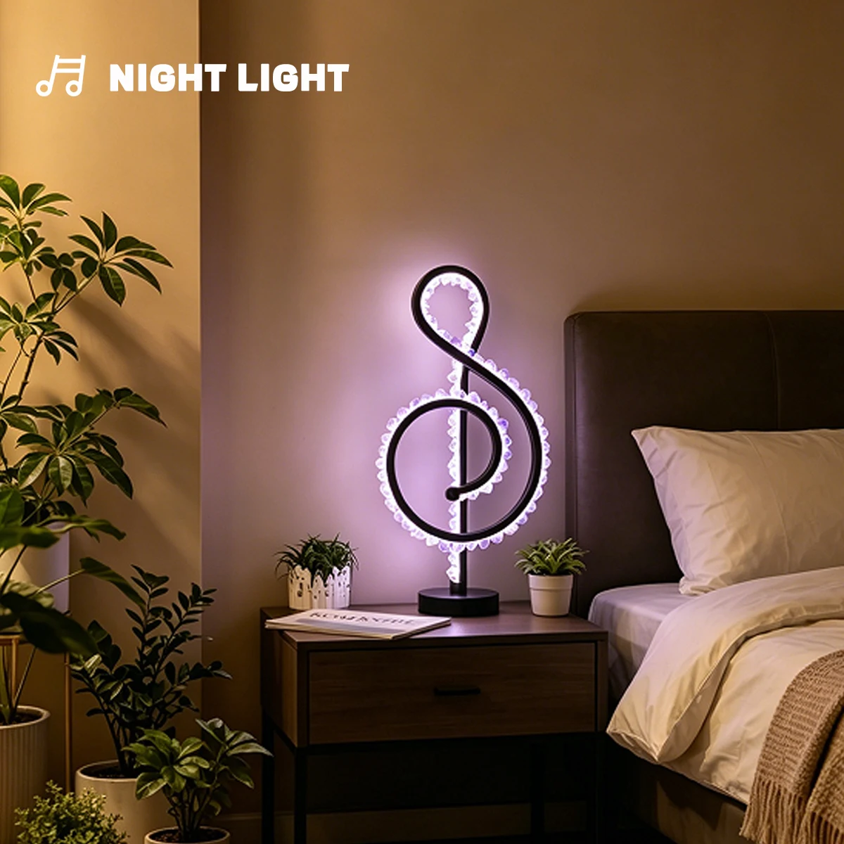 

1PC Rechargeable Amethyst Quartz Lamp, musical note LED Night Light, Energy Saving Bedside Desk Decor, Soothing Ambient Light fo