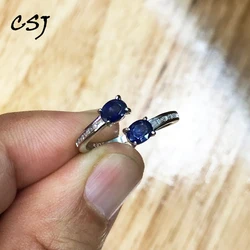 CSJ Elegant Natural Sapphire Adjustable Ring Sterling 925 Silver Gemstone 4*5mm for Women Party Birthday Christmas Jewelry Gift