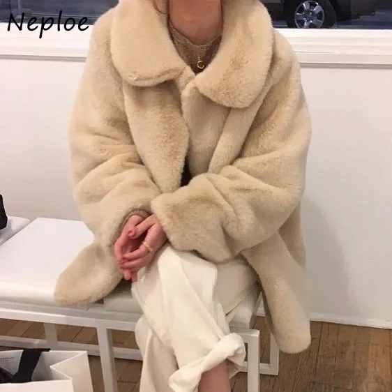 Neploe invierno nueva Corea Shearling Casual piel gruesa imitación suelta longitud media Vintage Mujer ropa cálida chaqueta de Moda personalizada