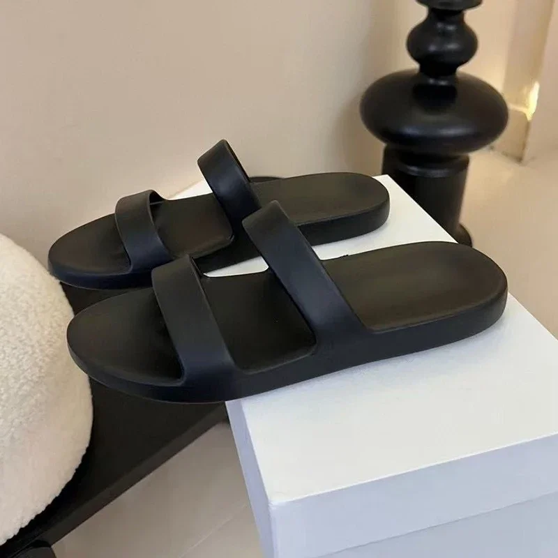 Простые тапочки на толстой подошве с мягкой подошвой, женские универсальные сандалии с открытым носком, летняя пляжная обувь на плоской подошве для отдыха на открытом воздухе, обувь для ленивых