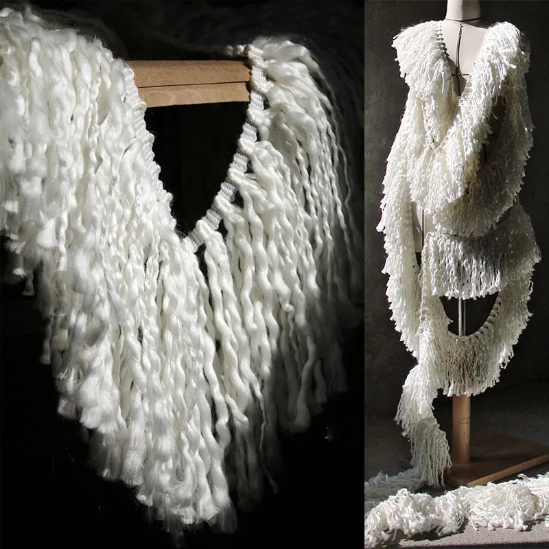 

90x16cm Creative Coarse Tassel Wave Woolen Fabric Handmade DIY Decoration Exaggerated Clothing Coat Jacket Designer Fabric