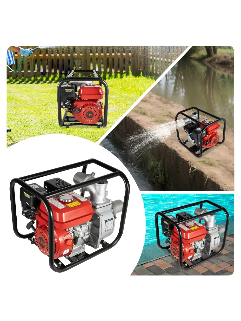 NIEUWE 7,5PK 196CC Benzine Aangedreven Waterpomp, 4-takt Hoge Druk Afvalwaterpomp 3 Inch voor Landbouw Irrigatie Zwembad - afbeelding 2